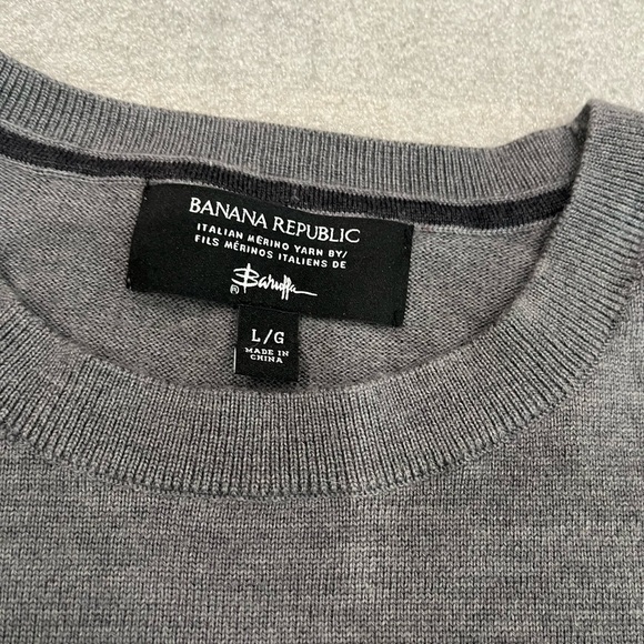 [L]Banana Republic Men's Dark Gray Crewneck Italian Merino Wool Sweater EUC - Picture 2 of 6